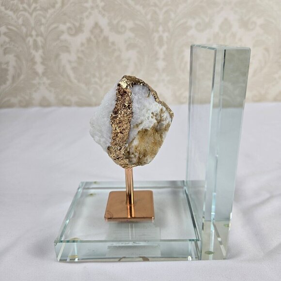 White Quartz Crystal with Rose Gold Accent On Stand Bookend Display Decoration - Picture 6 of 12